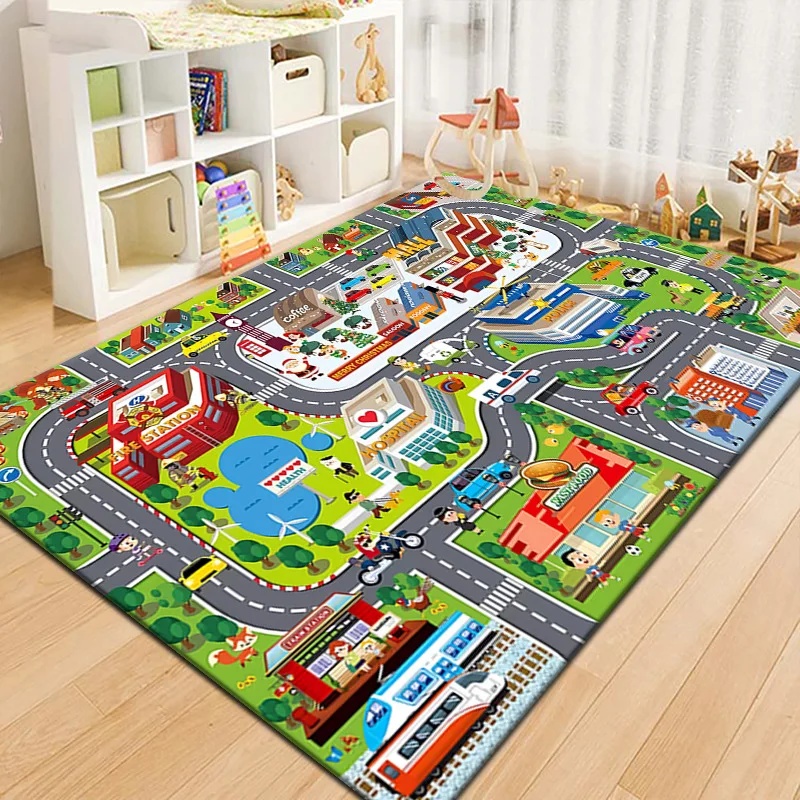 Outdoor Adventure Education - カラフルキッズシティマッププレイマットカーペット道路交通アドベンチャーエリアラグ子供用プレイルーム寝室教育玩具ゲームマット
