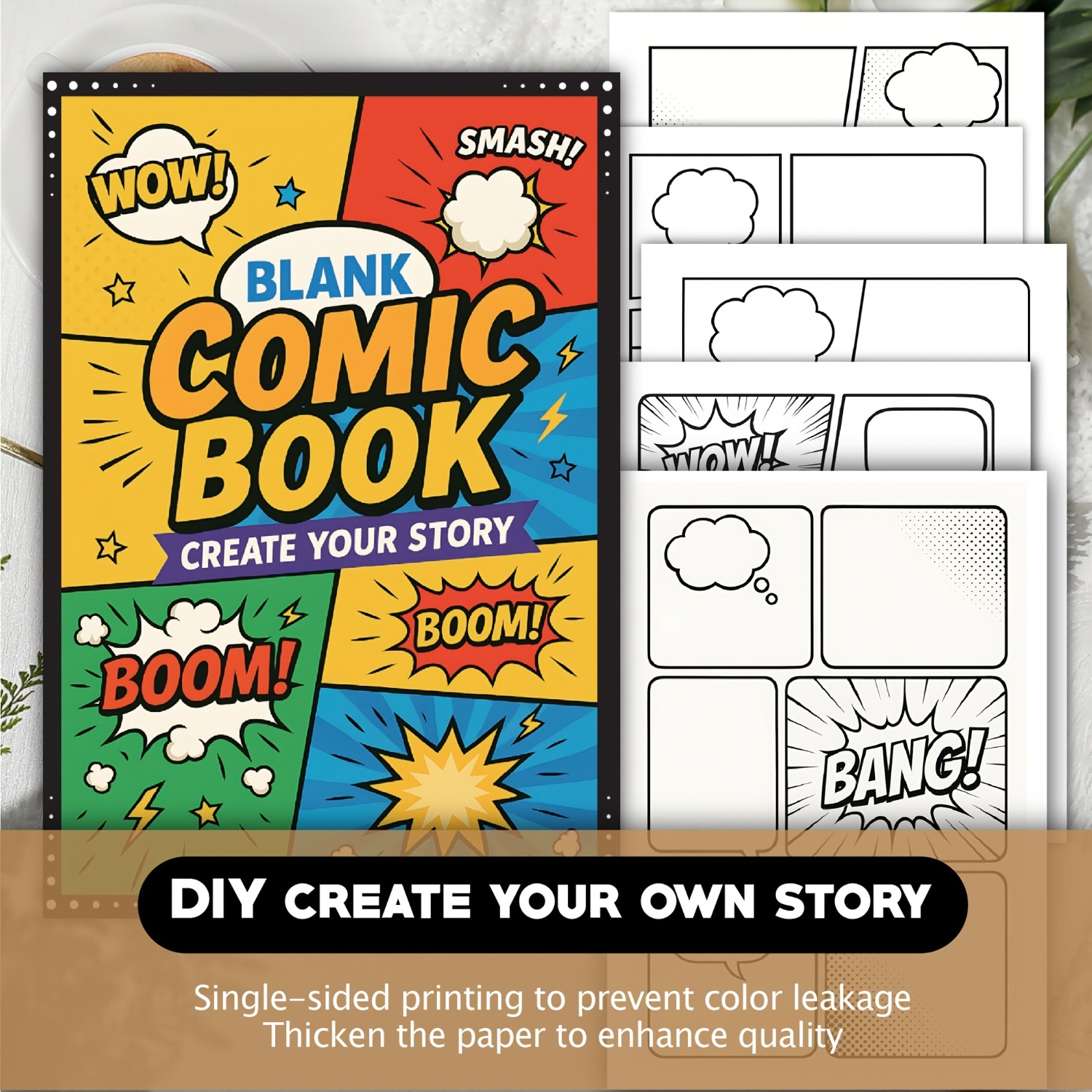 Outdoor Adventure Books - 30枚厚紙漫画スケッチブック 5.9インチ x 7.8インチ 無地DIY描画ブック スピーチバブルテンプレートと爆発効果付き