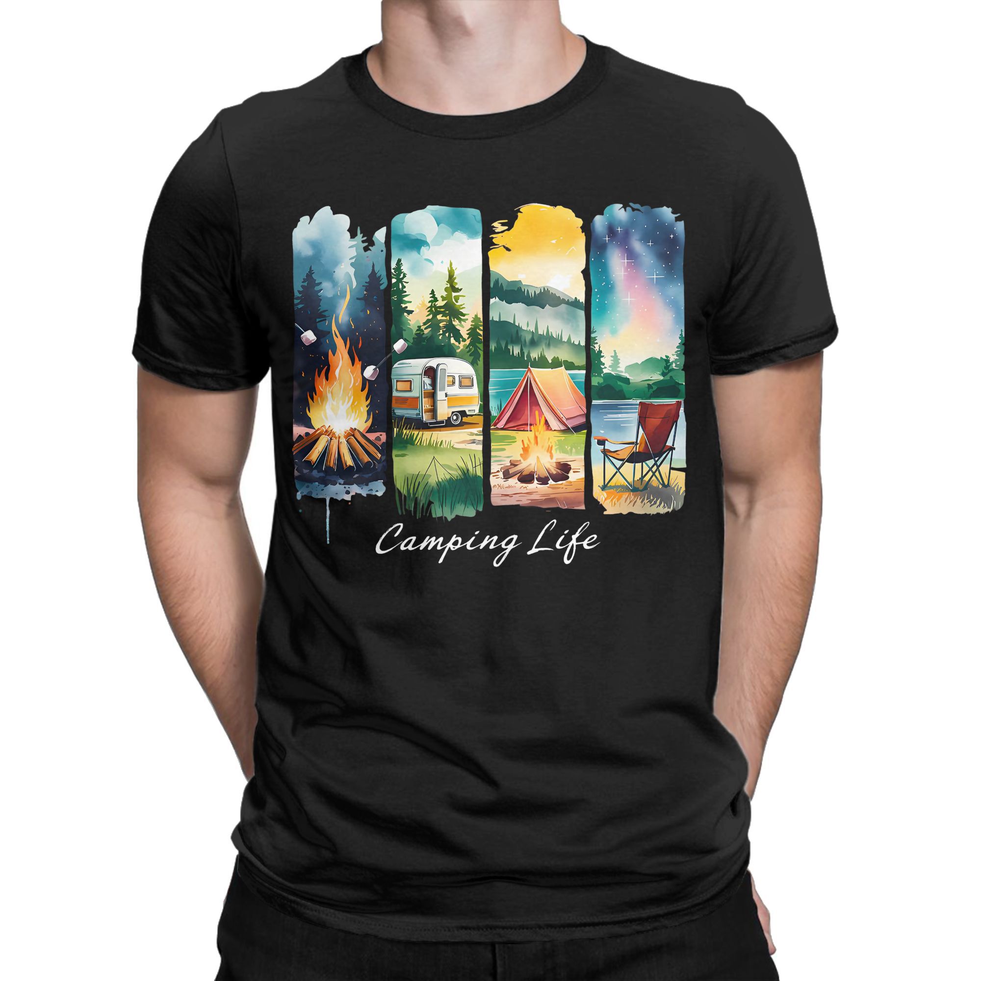 キャンプライフ Tシャツ RV テント キャンプファイヤー  - Outdoor Adventure And Travel のレビューと価格
